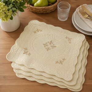 Donna Sharp Quilted Placemats Set of 4 Gold Embroidered Fleur-de-lis 15x18
